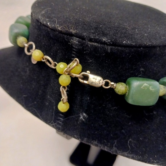 VNT RARE JADE Square Bead Necklace 925 Silver Dark Green + Light Green Beveled - Picture 7 of 14